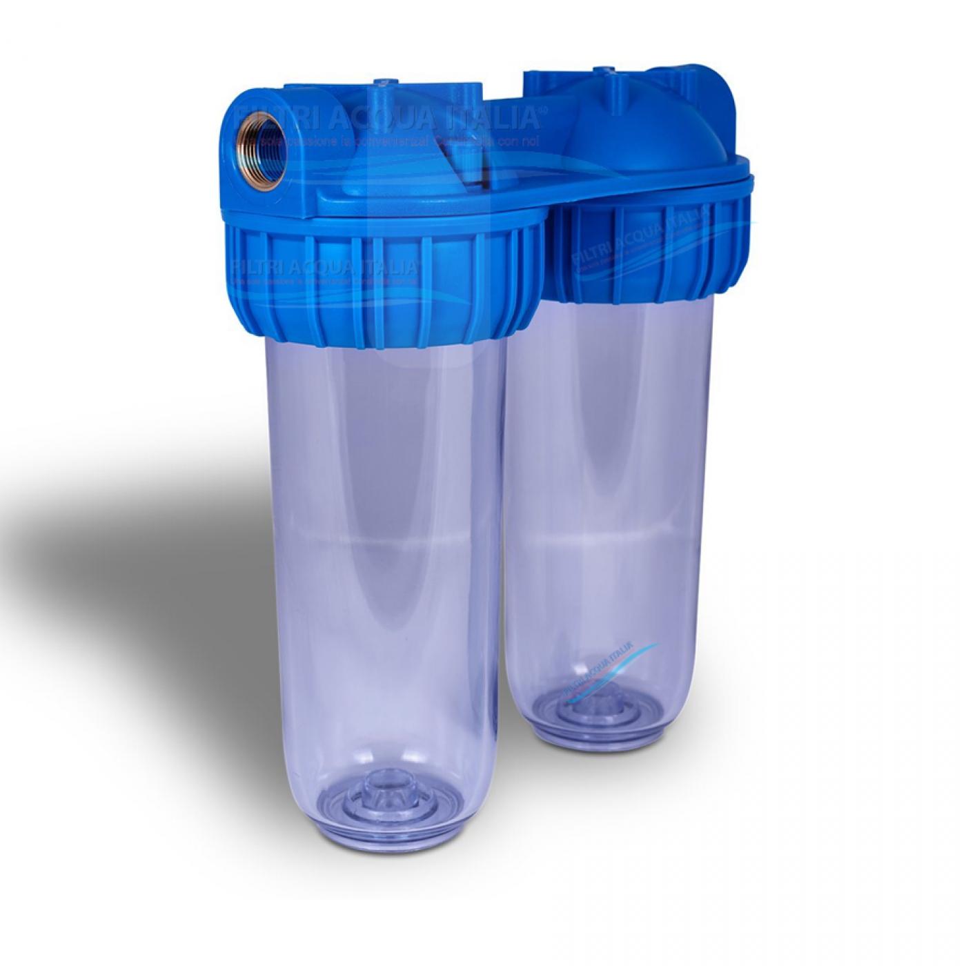 CONTENITORE DOPPIO PER FILTRO ACQUA 10" ATTACCO 1" CON STAFFA E CHIAVE