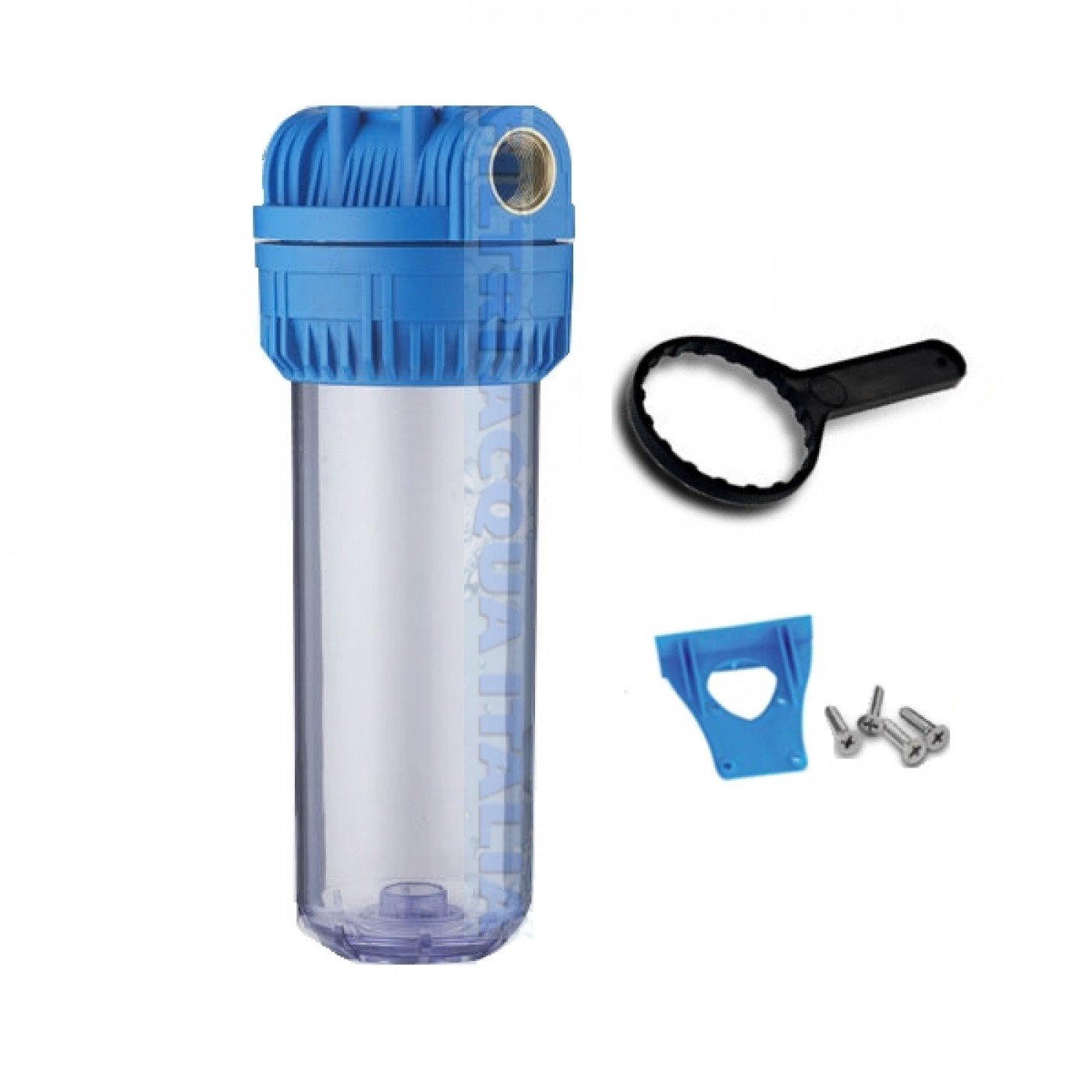 CONTENITORE TRASPARENTE PER FILTRO 10" ATTACCO 1/2" CON STAFFA E CHIAVE